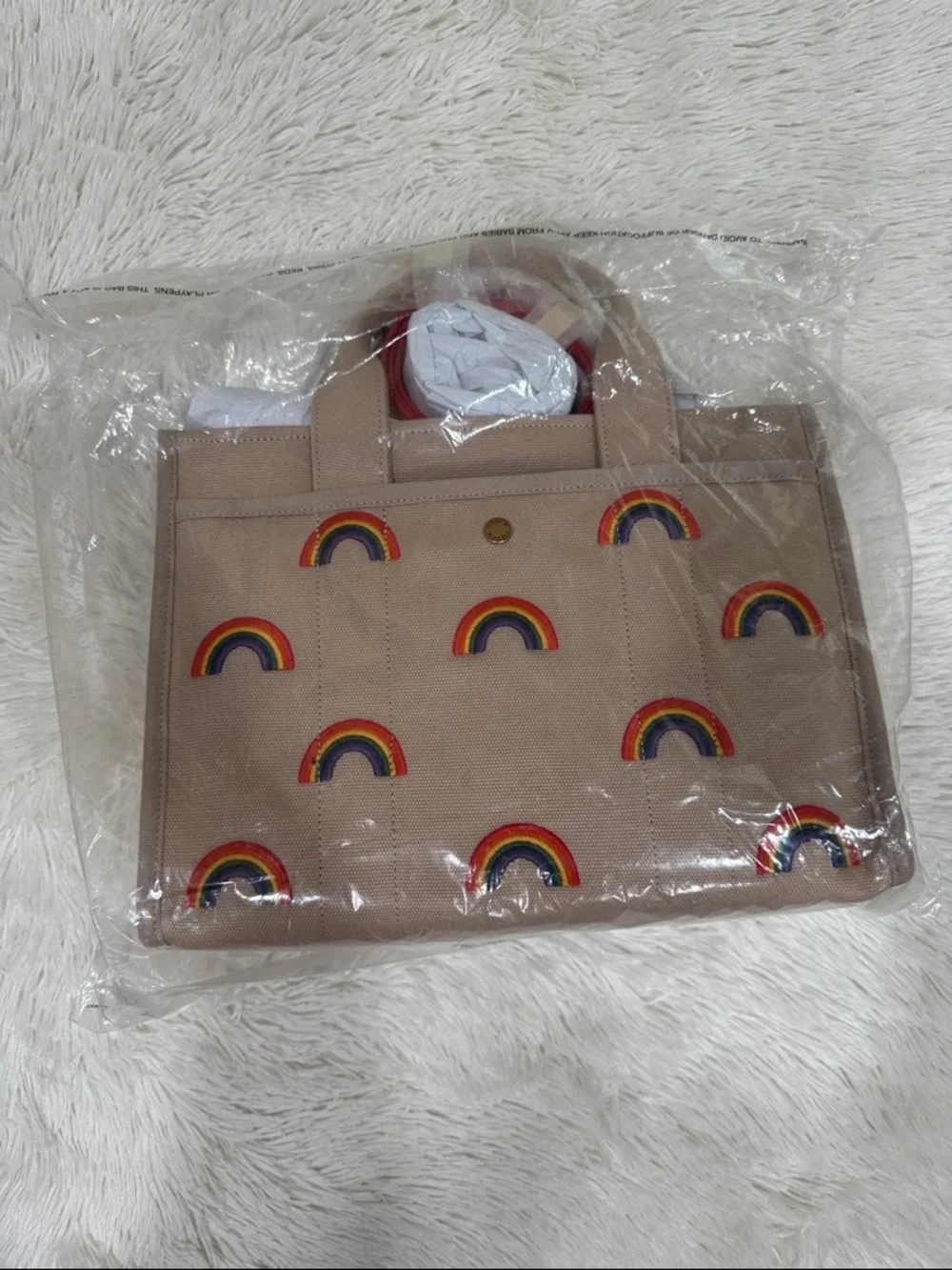 Coach Canvas Rainbow Tote Bag in Beige